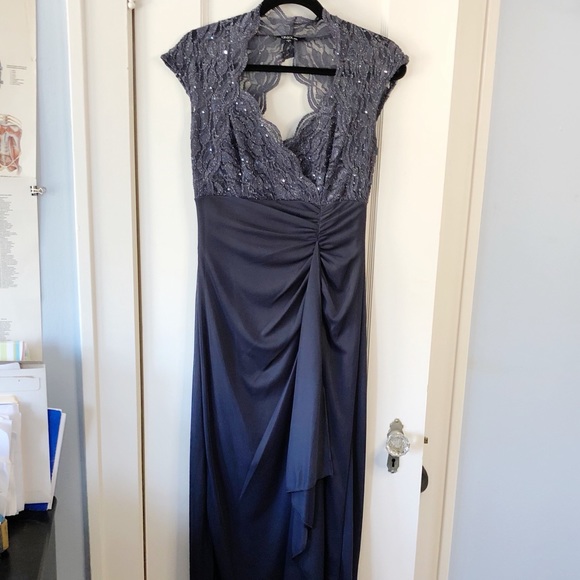 Grey Lace Sequin Gown by Onyx Night Size 4 - Picture 1 of 8